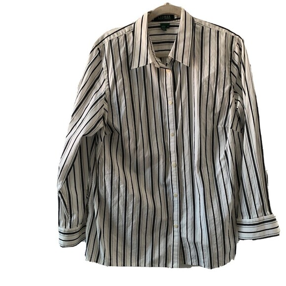 Lauren Ralph Lauren Womens Plus Size 1X Multicolor Stripe Cotton Button Up Shirt - Picture 1 of 5